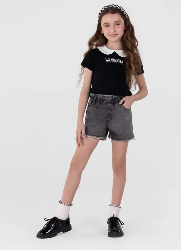 Blusa cropped em cotton Wandinha Infantil menina Brandili - 8