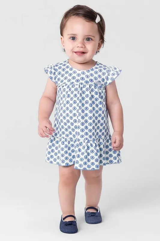 Vestido Infantil Menina Estampado Mundi Vestido bebê menina estampado Mundi - P