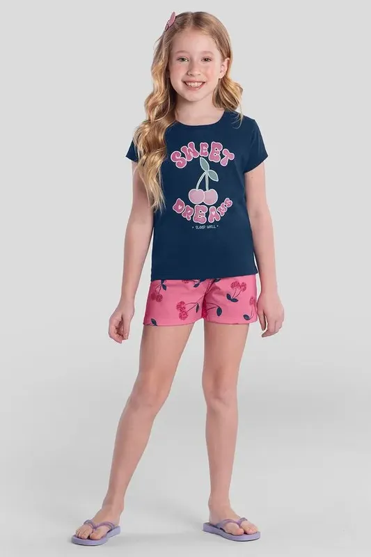 Pijama infantil menina de cereja brilha no escuro Brandili - 4