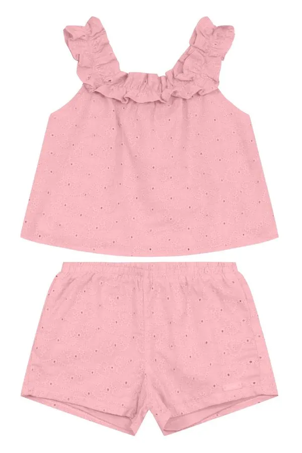 Conjunto bebê menina em laise de corações Mundi - G