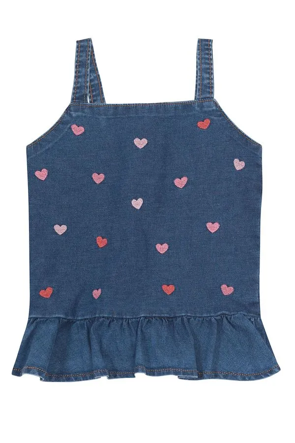 Blusa jeans infantil menina com bordados Brandili - 8