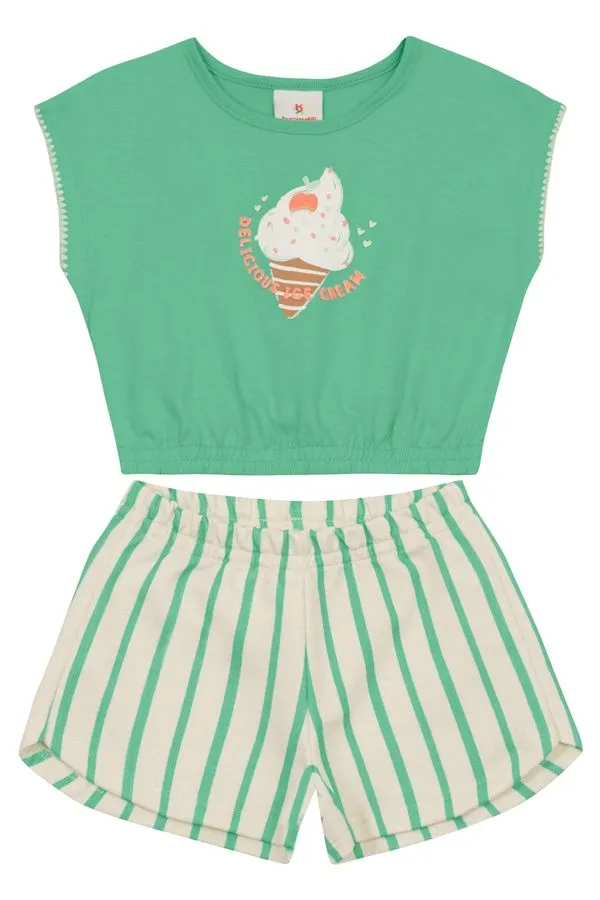 Conjunto infantil menina cropped de sorvete Brandili - 3
