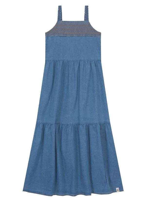 Vestido longo jeans infantil menina com recortes Brandili - 16