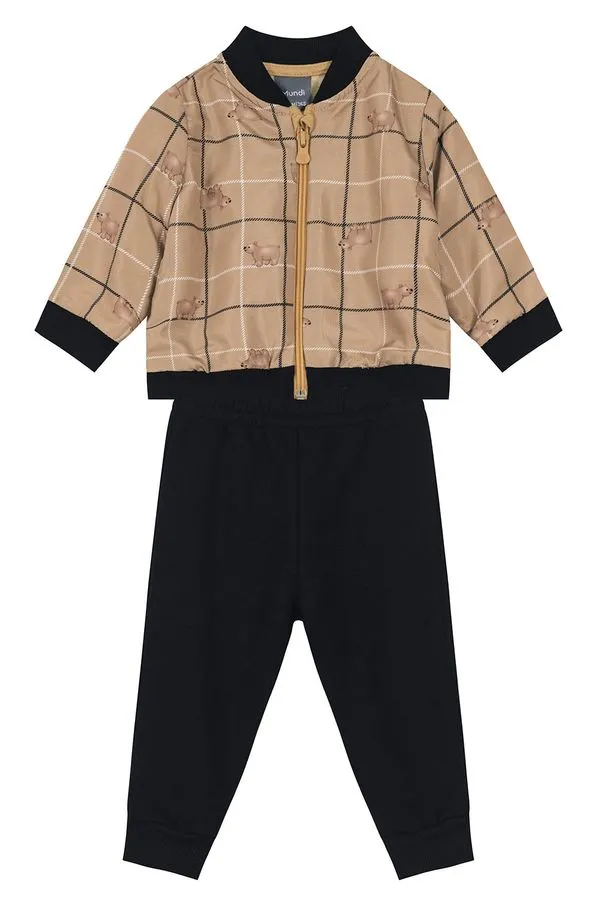 Conjunto infantil menino quadriculado de ursinho Mundi - P