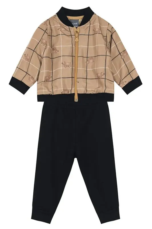 Conjunto infantil menino quadriculado de ursinho Mundi - P