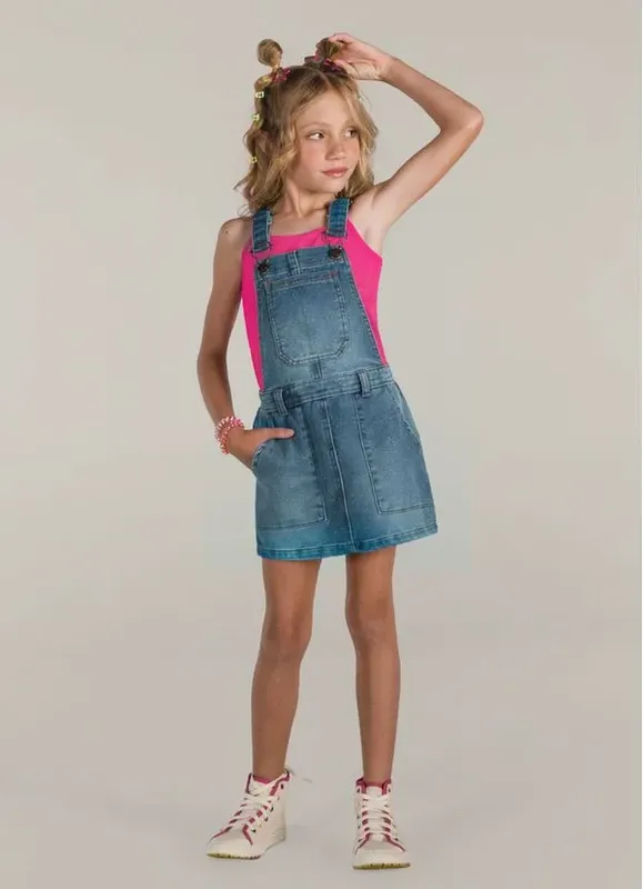 Salopete jeans infantil menina Brandili - 4