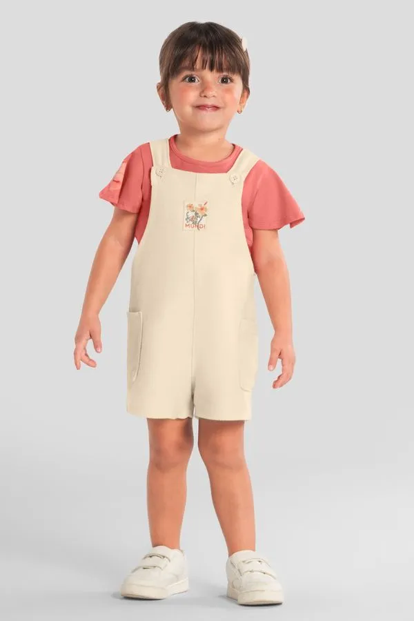 Conjunto infantil menina com jardineira Mundi - 3