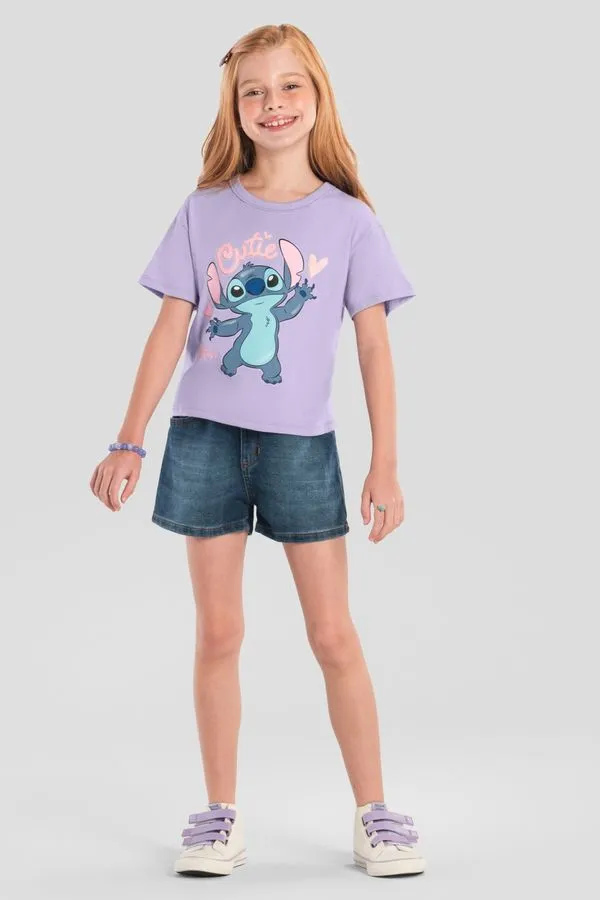 Blusa infantil menina do Stitch com glitter Brandili 12