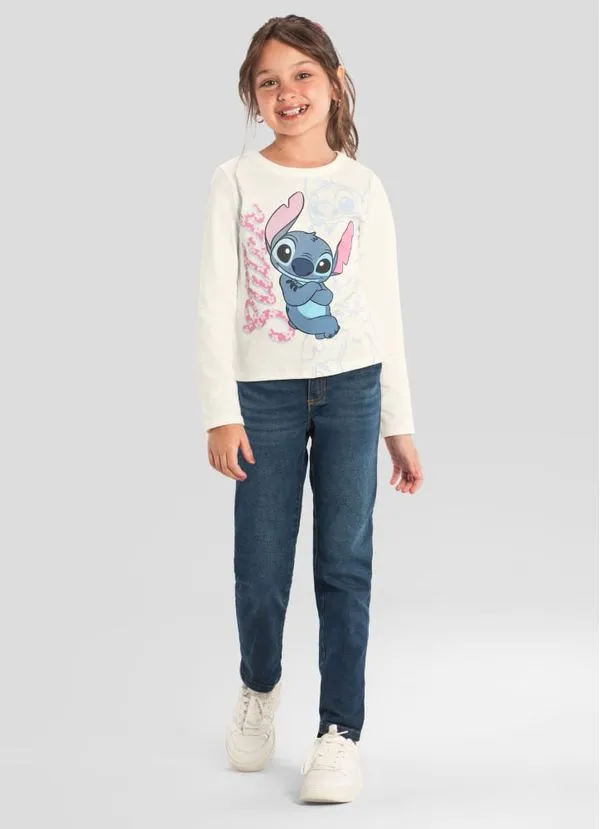 Blusa infantil menina com glitter do Stitch Brandili - 6