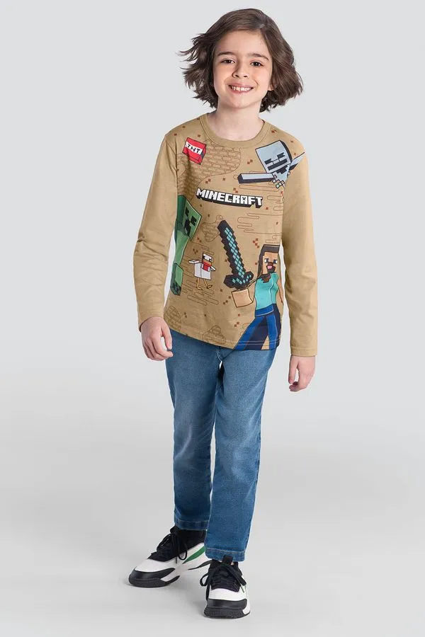 Camiseta infantil menino Minecraft Brandili - 12
