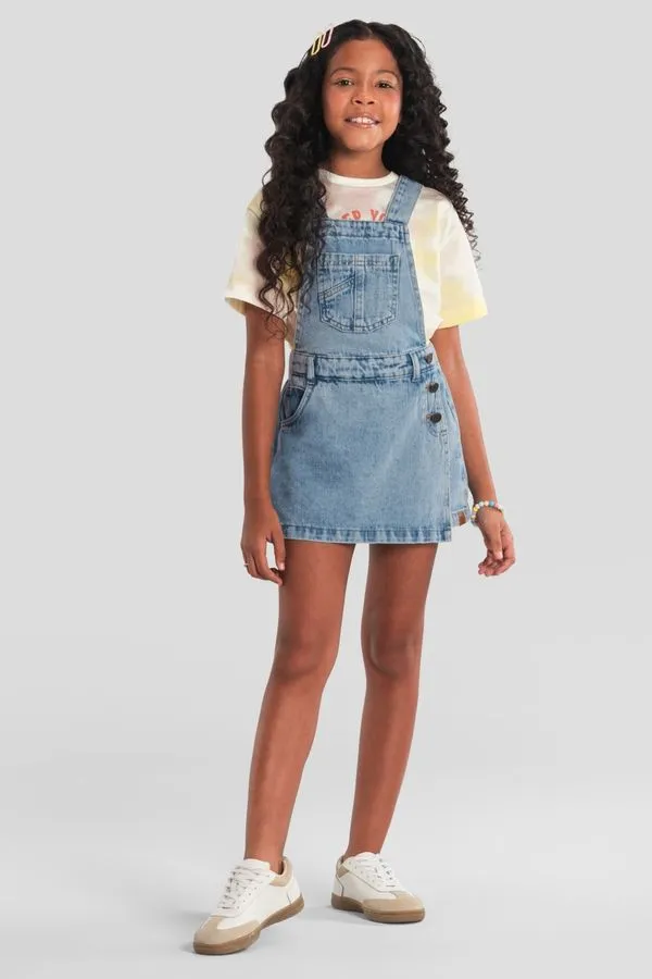 Salopete infantil menina em jeans Brandili - 4