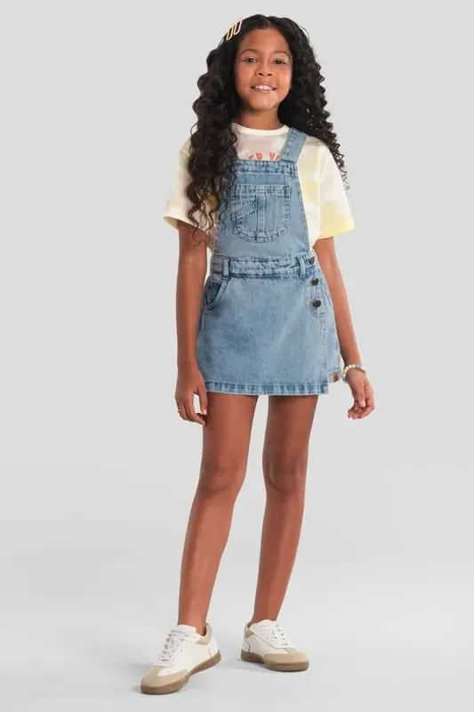 Salopete infantil menina em jeans Brandili - 6