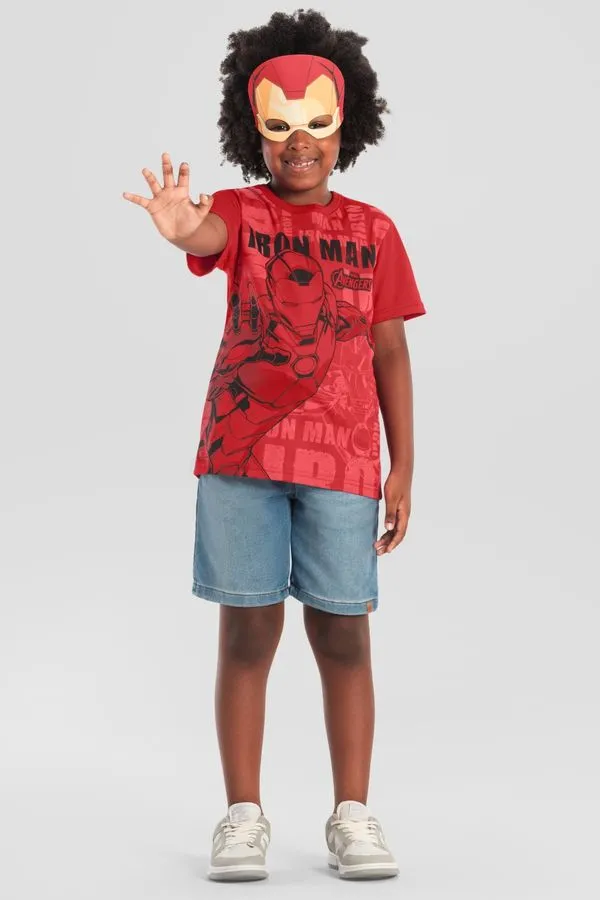 Camiseta infantil menino dos Vingadores com máscara Brandili - 10