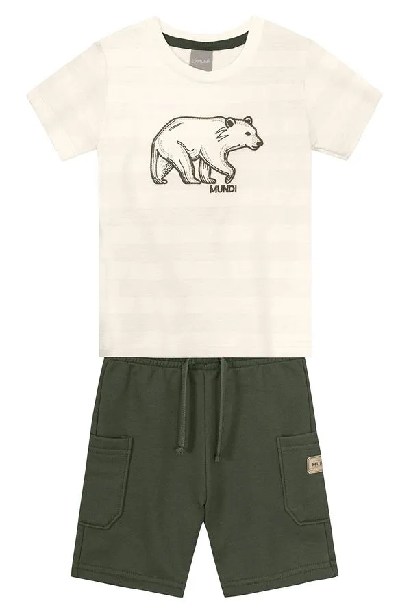 Conjunto infantil menino listrado de ursinho Mundi - 1