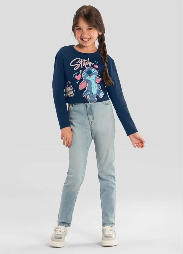 Blusa cropped infantil menina do Stitch Brandili - 14