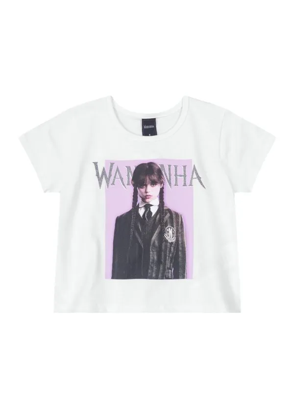 Blusa cropped Wandinha infantil menina em malha Brandili - 16