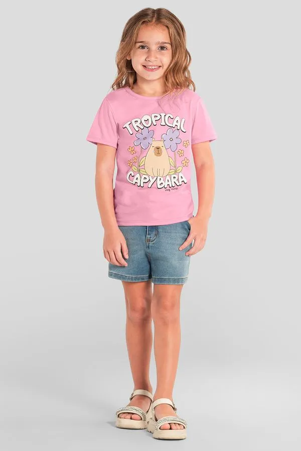 Blusa infantil menina florida de capivara em puff Brandili - 10