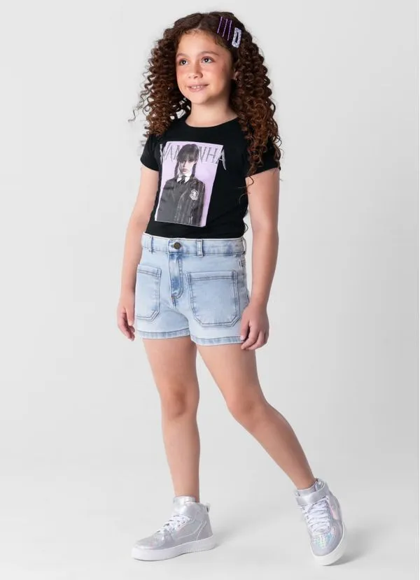 Blusa cropped Wandinha infantil menina em malha Brandili - 8