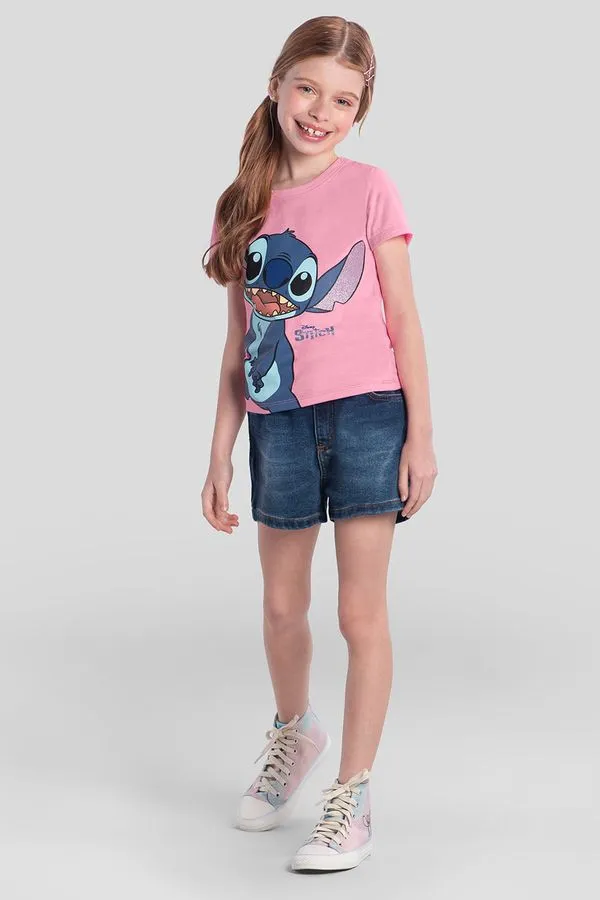 Blusa infantil menina brilhante do Stitch Brandili - 6