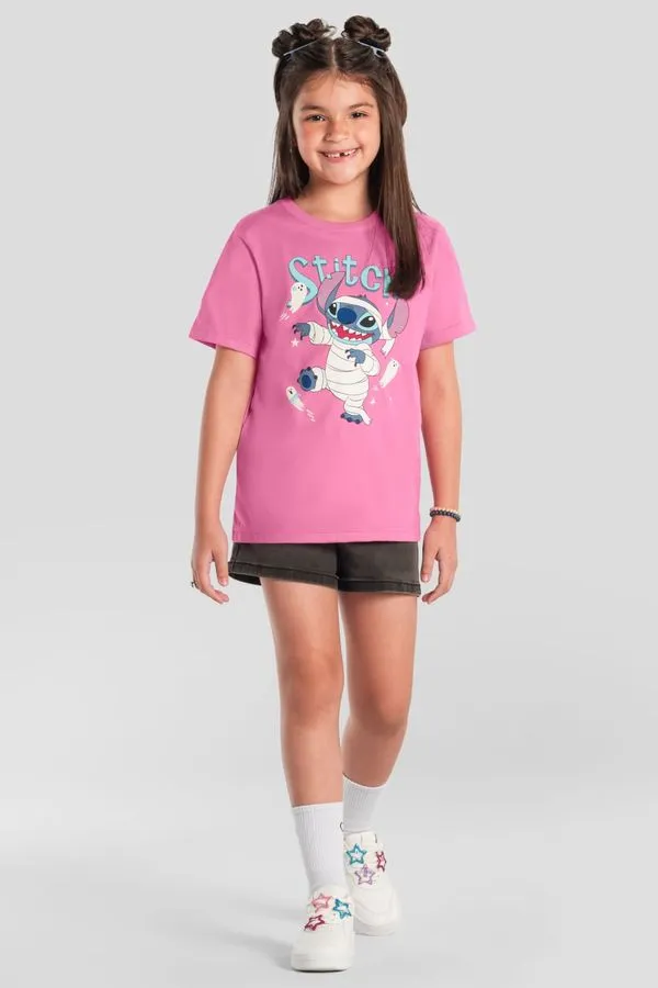 Camiseta infantil Menina do Stitch brilha no escuro Brandili 4