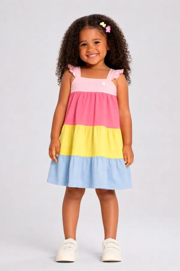 Vestido infantil menina colorblock Brandili - 1
