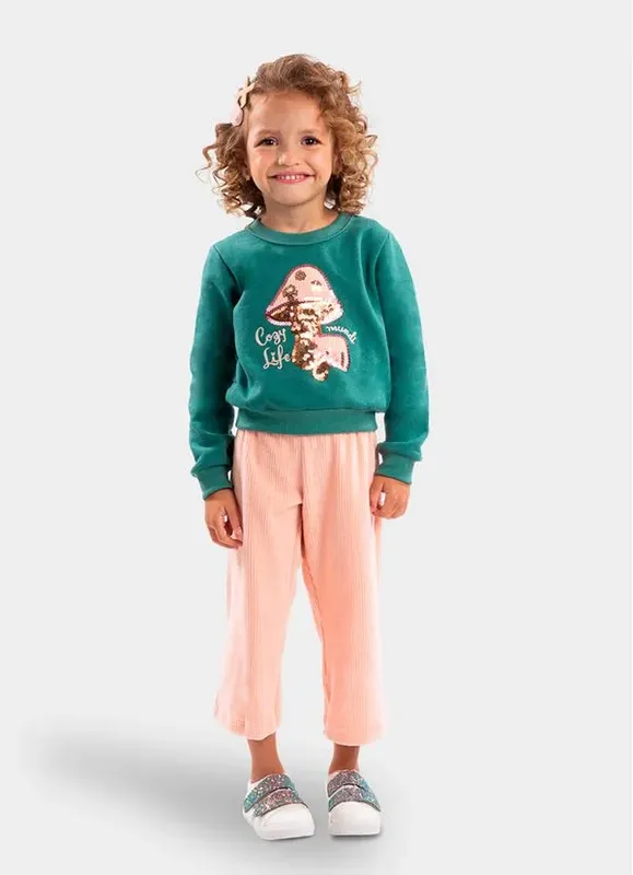 Conjunto infantil menina com aplique de cogumelo Mundi - 8
