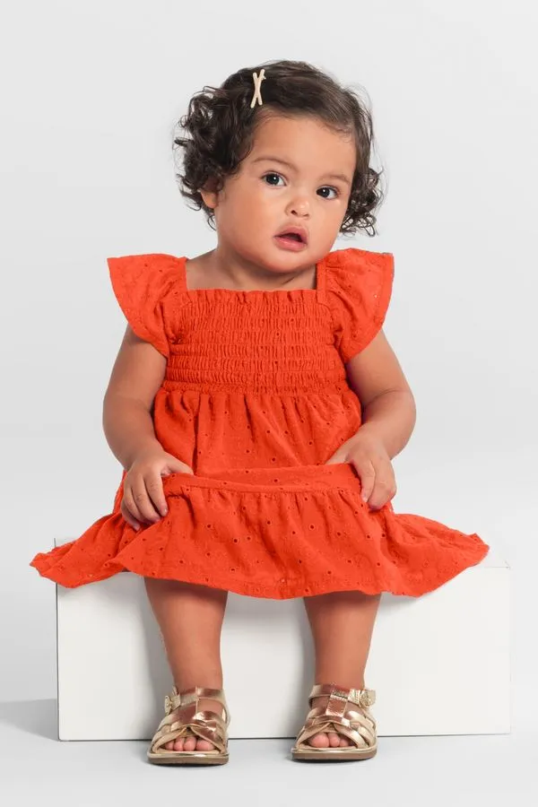 Vestido bebê menina em laise de corações Mundi - M