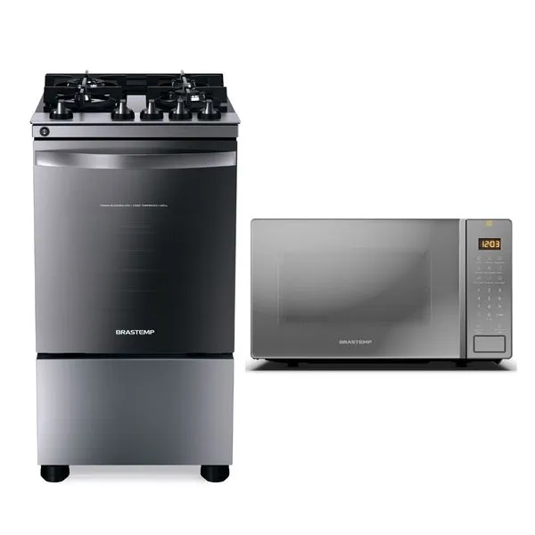 Kit Cozinha Compacta Brastemp Fogão e Microondas (BFO4VBR + BMS23AR) - BFVB_BM3A_CJ 220V