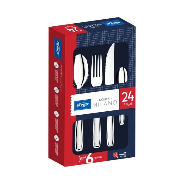 Faqueiro Brinox Milano 24 Peças Aço Inoxidável Aço Inox