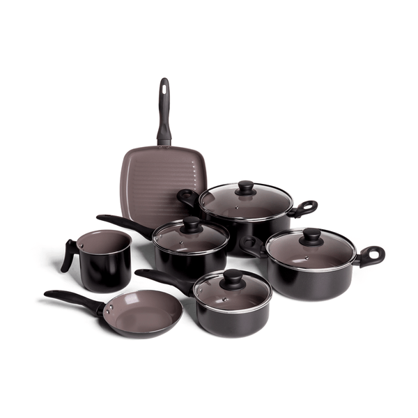 Jogo de Panelas Brinox Antiaderente Ceramic Life 7 Peças Easy Preto Preto