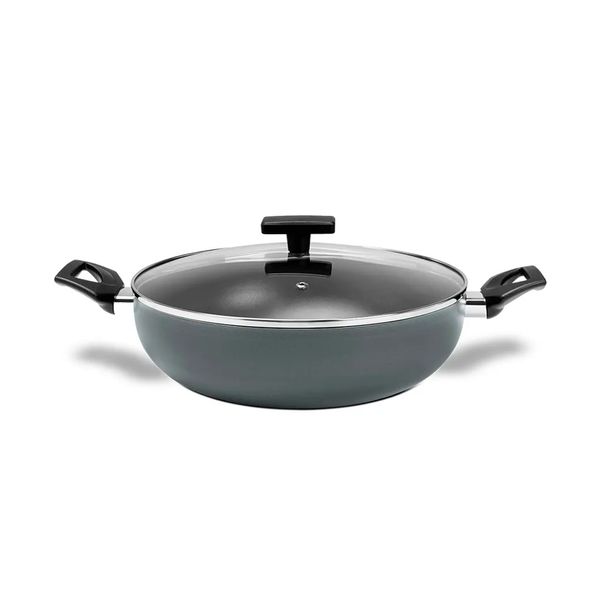 Wok com Tampa e Alças Brinox Preserve Antiaderente Ceramic Life Ø28cm 3,55 Litros Cinza Cinza