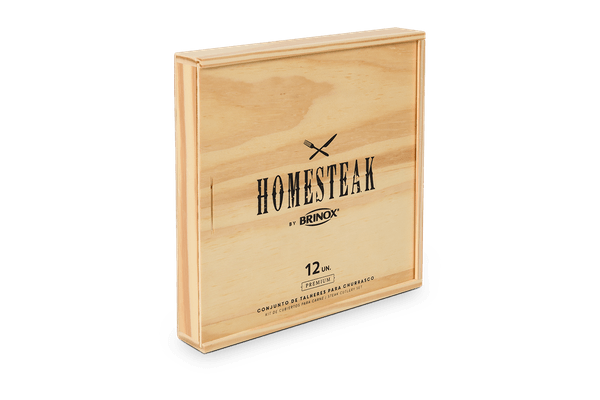 Faqueiro para Churrasco com Estojo em Madeira Brinox Homesteak 12 Peças Inox