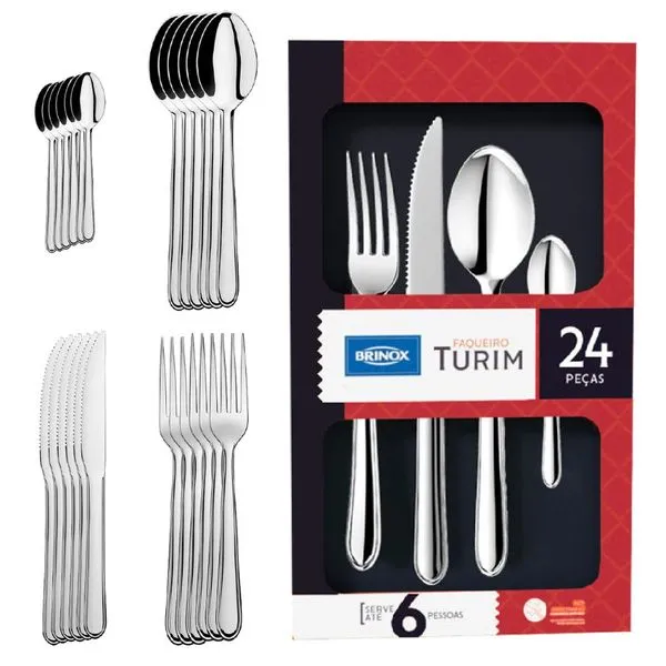 Faqueiro Brinox Turim 24 Peças Aço Inoxidável Aço Inox