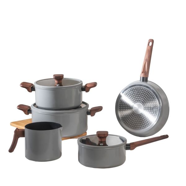 Jogo de Panelas com Indução Brinox Ceramic Life Nox 5 Peças Cinza