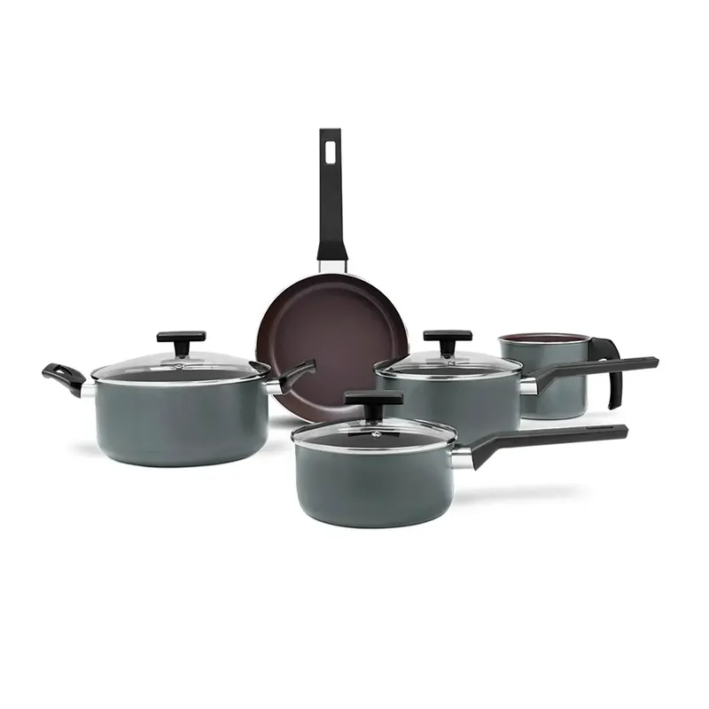 Jogo de Panelas Brinox Antiaderente Ceramic Life 5 Peças Preserve Cinza
