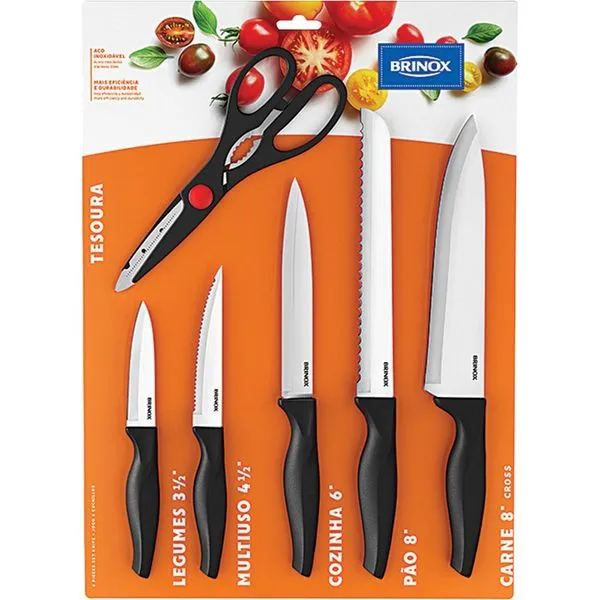 Conjunto 5 Facas com Tesoura Brinox Cross 2556/310