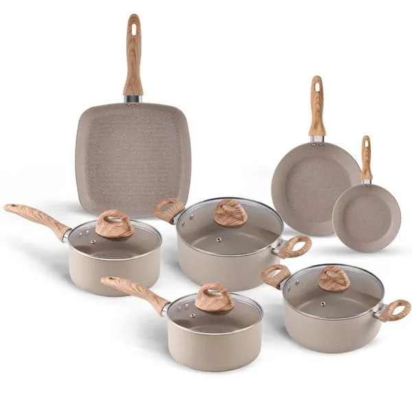 Jogo de Panelas com Indução Brinox Antiaderente Ceramic Life Smart Plus 7 Peças - areia Areia