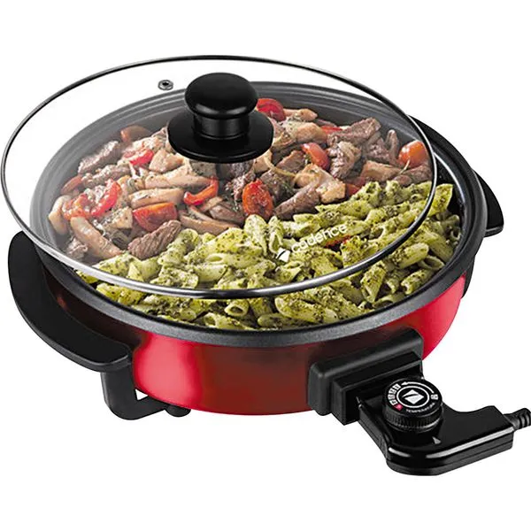 Panela Elétrica Antiaderente 1250W Cadence Rouge PAN610 com Tampa de Vidro Vermelha 220V