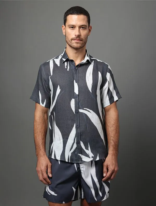Camisa Masculina Linho Estampado Calvin Klein - Marinho Camisa Masculina Linho Estampado Calvin Klein Marinho 2