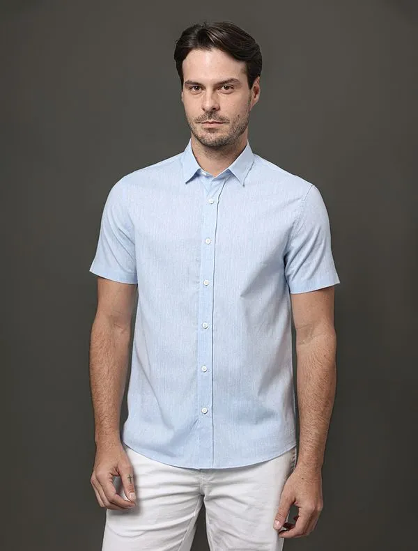 Camisa Masculina Linen Cotton Calvin Klein Jeans - Azul Claro Camisa Masculina Linen Cotton Calvin Klein Jeans Azul Claro p