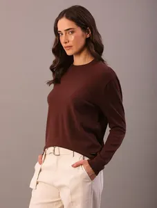 Tricot Básico Calvin Klein Jeans Feminino Decote Careca - Marrom Tricot Básico Calvin Klein Jeans Feminino Decote Careca Marrom m