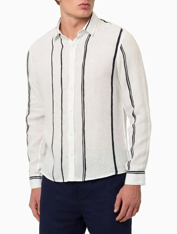 Camisa Masculina Listras Linen - Branco Camisa Masculina Listras Linen Branco 5