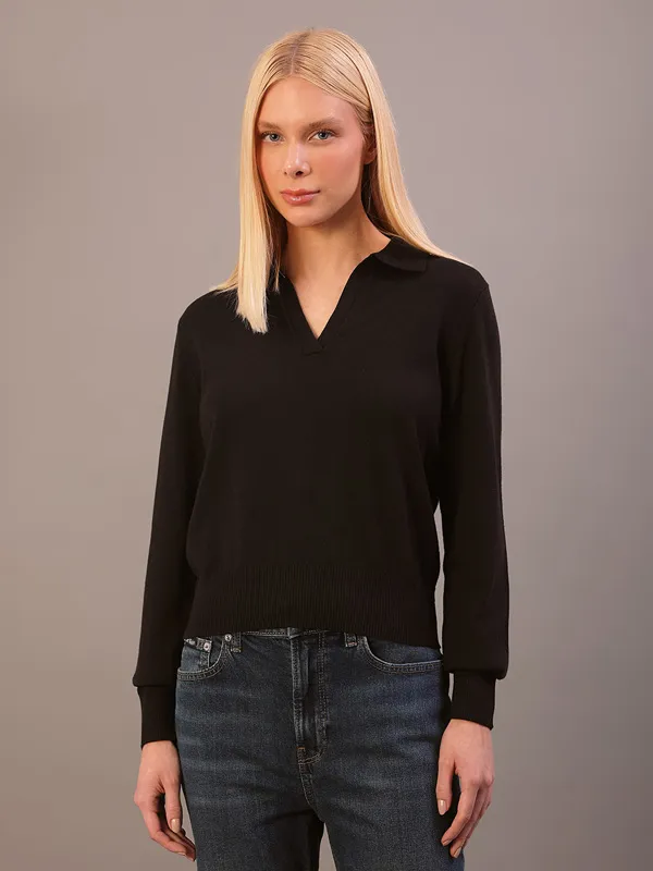 Suéter Calvin Klein Feminino Manga Longa Gola Johnny Com Lã - Preto Suéter Calvin Klein Feminino Manga Longa Gola Johnny Com Lã Preto Pp