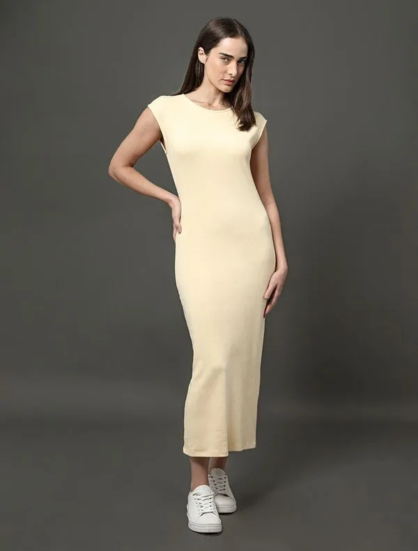 Vestido Feminino Midi Ribana Tricot Calvin Klein Jeans - Amarelo Manteiga Vestido Feminino Midi Ribana Tricot Calvin Klein Jeans Amarelo Manteiga g