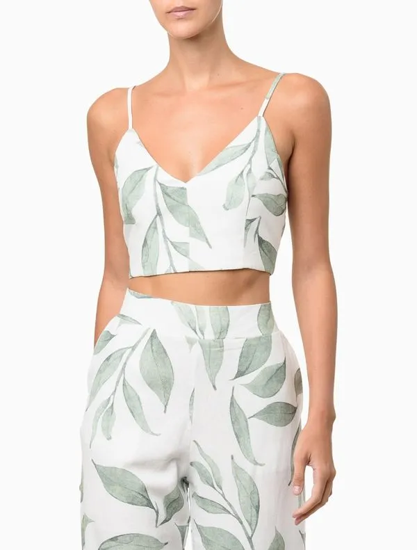Top Feminino Cropped Linho Estampado Calvin Klein Jeans - Branco Top Feminino Cropped Linho Estampado Calvin Klein Jeans Branco 38