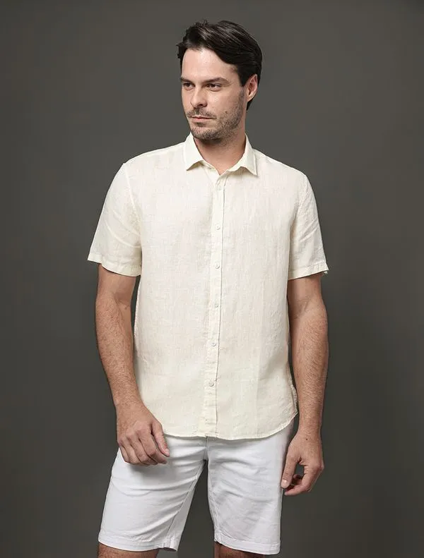 Camisa Masculina Cannes Linen Calvin Klein - Amarelo Manteiga Camisa Masculina Cannes Linen Calvin Klein Amarelo Manteiga 3