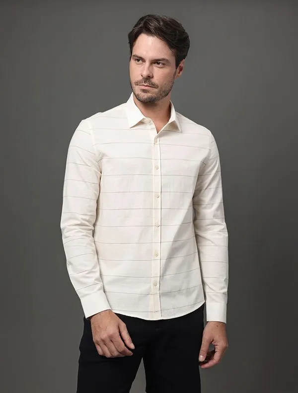 Camisa Masculina Slim Cotton Stripes Calvin Klein - Off White Camisa Masculina Slim Cotton Stripes Calvin Klein Off White 4
