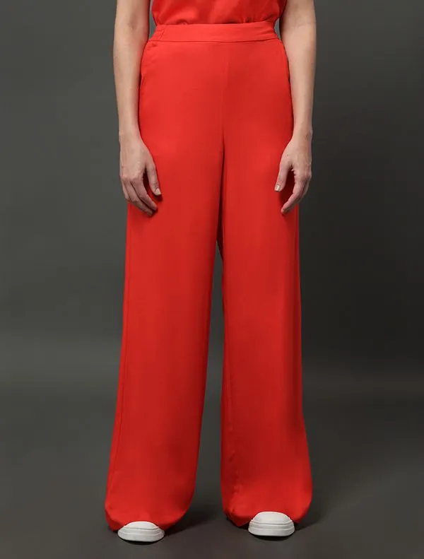 Calça Feminina Super Wide Leg Calvin Klein Jeans - Vermelho Calça Feminina Super Wide Leg Calvin Klein Jeans Vermelho 36