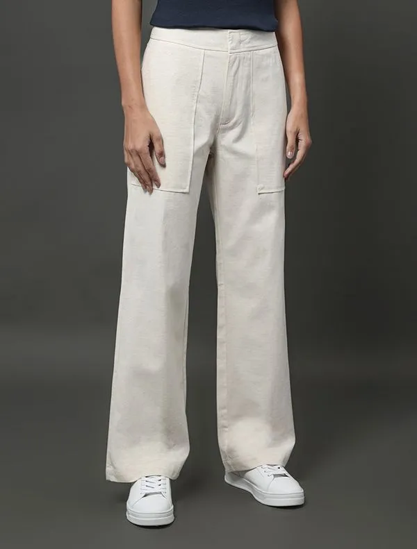 Calça Feminina Linho Texturizado Calvin Klein - Off White Calça Feminina Linho Texturizado Calvin Klein Off White 38