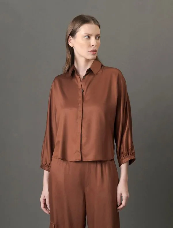 Camisa Feminina Cropped Manga Longa Calvin Klein - Marrom Camisa Feminina Cropped Manga Longa Calvin Klein Marrom 36